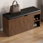 Banc de rangement à chaussures en bois massif avec coussin et étagère ouverte