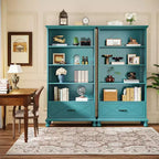 LITTLE TREE 70.87 6 Shelf Bookcase with Drawer and Solid Wood Legs Ocean Blue
