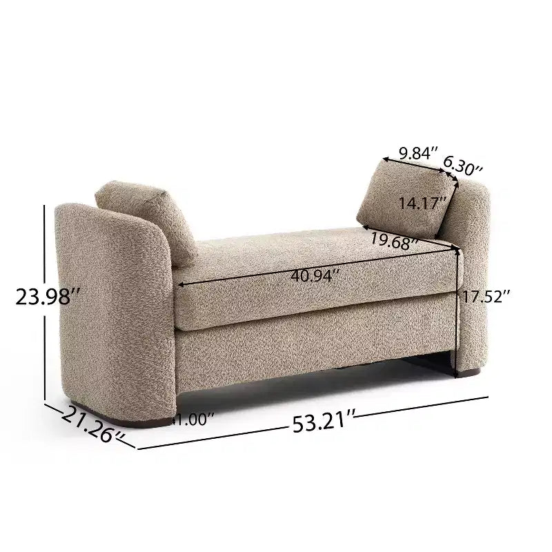 GDFStudio Jase Contemporary Rubberwood Boucl Upholstered Bench with Pillows