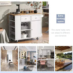 Movable Kitchen Island with Power Outlet, Drop Leaf and Rubber Wood Top