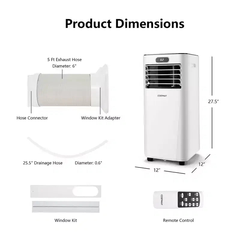 Costway 5000 BTU (8000BTU ASHRAE) Portable Air Conditioner with Remote Control 3-in-1 Air Cooler w/ Drying
