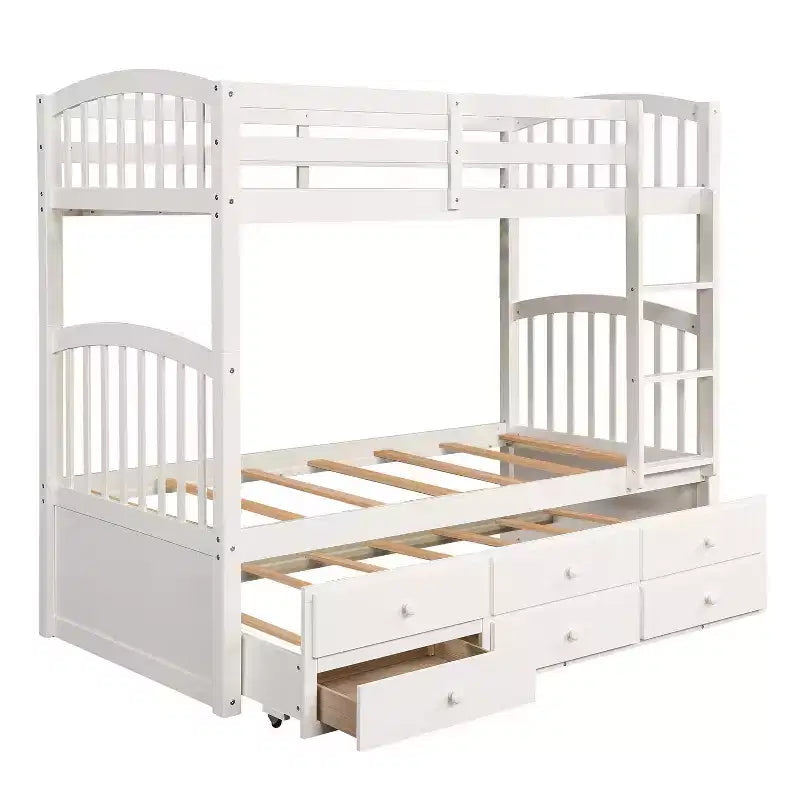 Lit superposé double avec échelle, barrière de sécurité, lit gigogne double avec 3 tiroirs pour chambre d'adolescent, meubles de chambre d'amis