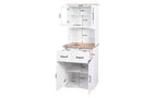 23 Wooden Kitchen Cabinet, Pantry Microwave Cabinet with Glass Doors and Drawers, Adjustable Shelves, White