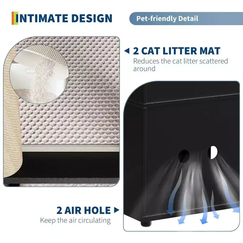 Double Cat Litter Box Enclosure for 2 Cats  Hidden Dual Litter Cabinet, Mark Mats & Sisal Post, Dog-Proof Modern End Table, Large Storage Cat House