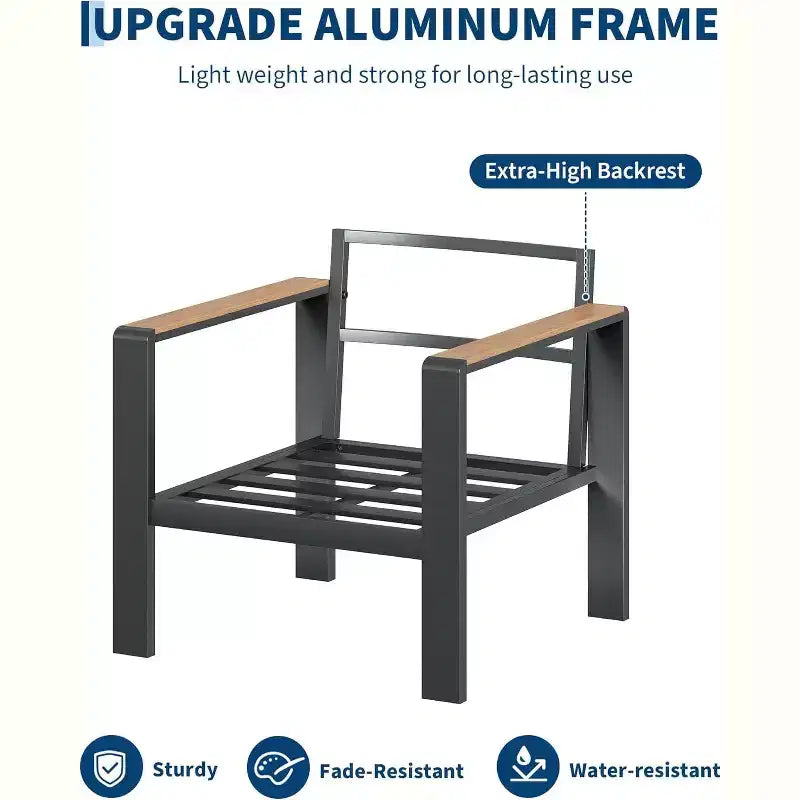 5-Piece Sectional Conversation Set, Aluminum Outdoor Patio Furniture Set, Modern Outdoor Seating, for Porch, Balcony, Deck