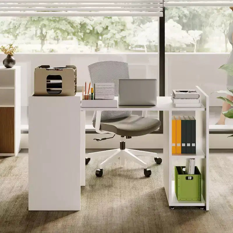 50 Folding Table with Storage Cabinet & Wheels, Extendable Drop Leaf Desk for Kitchen, Home Office and Bedroom