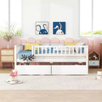 Twin Size Low Daybed with Storage Drawers, Wood Twin Platform Bed Frame with Rails for Boys and Girls Bedroom