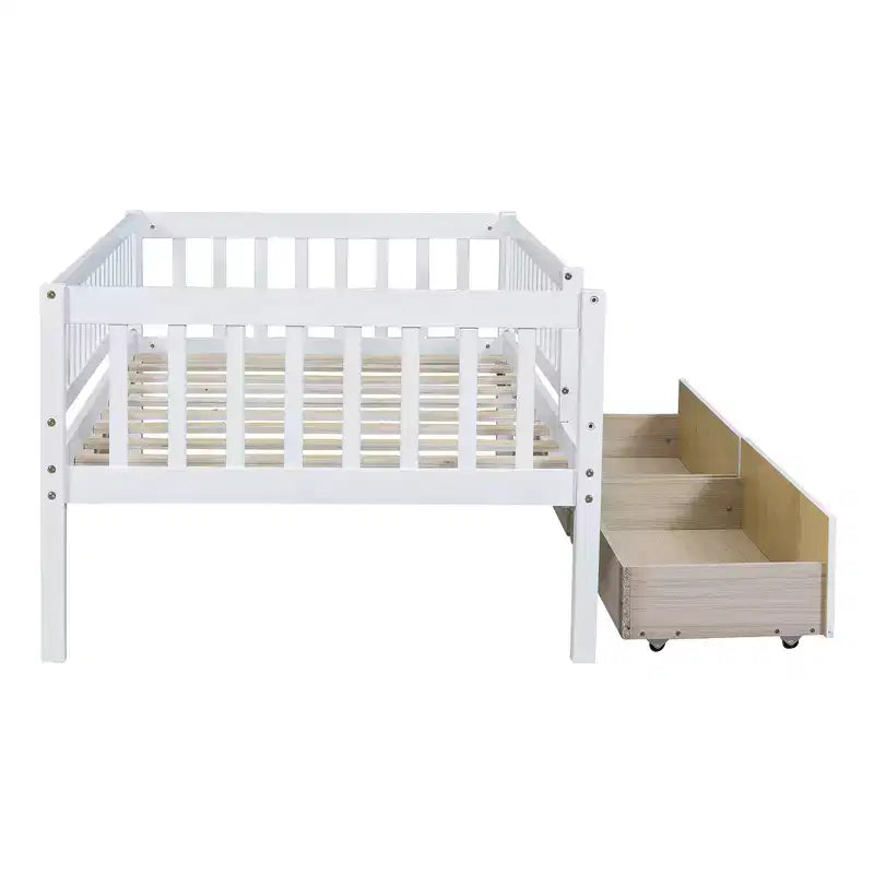 Twin Size Low Daybed with Storage Drawers, Wood Twin Platform Bed Frame with Rails for Boys and Girls Bedroom
