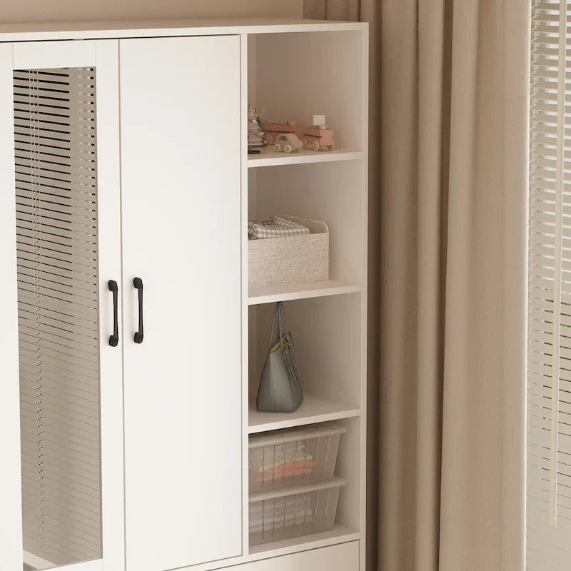 Wardrobe Closet Armoire wi/Mirror & Scalable Hanging Rod Space Saving