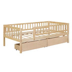 Twin Size Low Daybed with Storage Drawers, Wood Twin Platform Bed Frame with Rails for Boys and Girls Bedroom