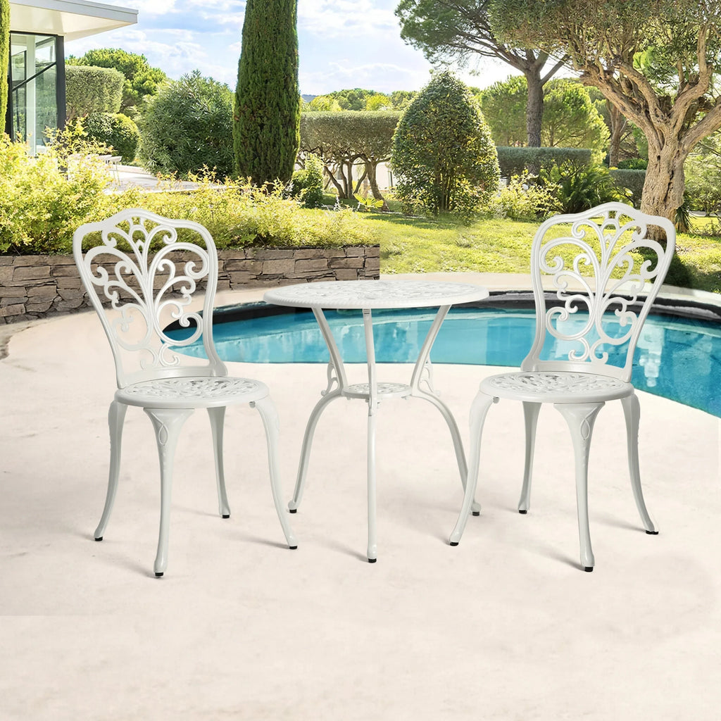 Ensemble de 3 pièces pour terrasse extérieure en aluminium avec table papillon, chaises et trou pour parasol