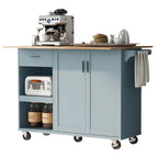 Kitchen Island with Foldable Counter Top, Kitchen Storage Cart with Slide-Out Shelf, Towel Rack and Drawer, Rolling Wheels