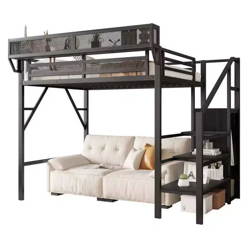 Okak 94IN Twin Size Loft Bed with Wardrobe, Twin Bed with Storage Shelves and Basket, Bed Frames for Bedroom, Dormitory