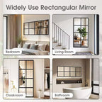 JIONJOY Minimalist Black Metal Framed Wall Mirror, Window-Style Accent Mirror, Shatterproof Entryway Mirror