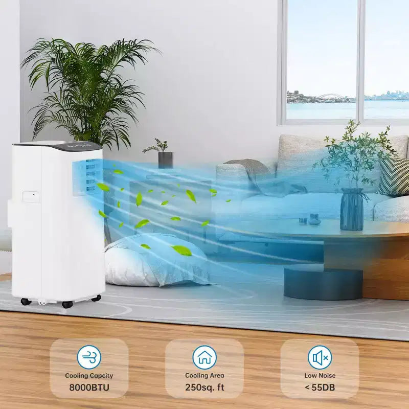 Portable Air Conditioner, 8000 BTU Quiet Cooling with Remote, Ventless Design & Auto Evaporation, for Large Room, Stand Up AC Unit.