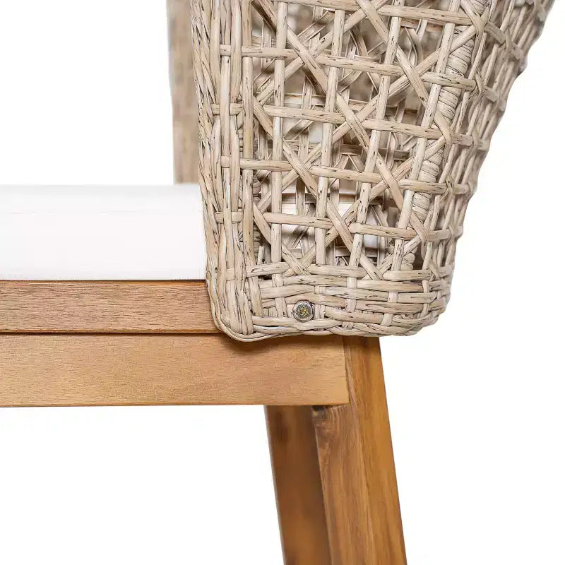 Christopher Knight Home Rohan Modern 3 Piece Acacia Patio Dining Chairs with Natural Wicker and Bistro Table