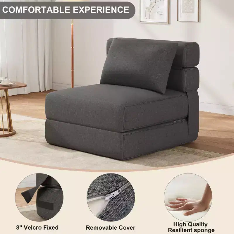 Folding Sofa Bed Chair with Pillow  Convertible Futon with Memory Foam & Removable Linen Cover for Lounge or Guest Room