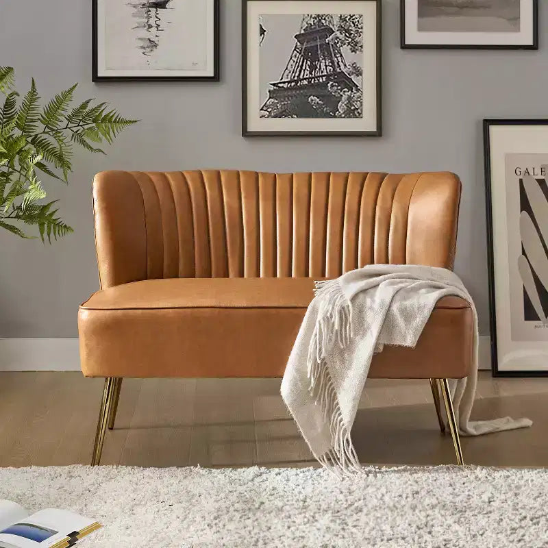 47 Contemporary Wingback Loveseat, Armless 2-Seater Sofa with Metal Legs for Living Room or Bedroom