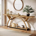 70.87 Industrial Console Sofa Table with 2-Tier Storage Shelves, Light Brown