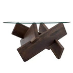 Okak Modern Circular Glass Coffee Table, Small Distinctive Design Tea Table Wood Legs for Living Room Reception Office Farmhouses