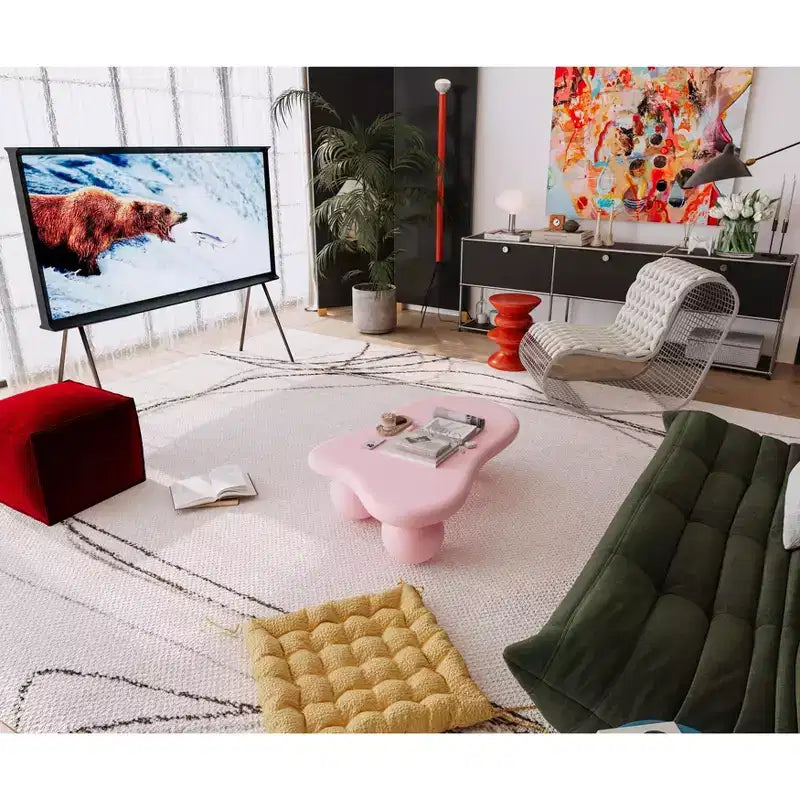 Pink Cloud-Shape Coffee Table with Ball Legs, 1-Person