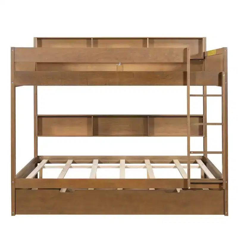 Luxystar Modern Full over Full Bunk Bed with Shelves and Trundle
