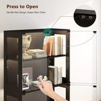 Skyzoo 5-Tier Glass Display Cabinet with LED Lights & Adjustable Shelves & 2 Drawers, Curio Cabinet for Home & Office
