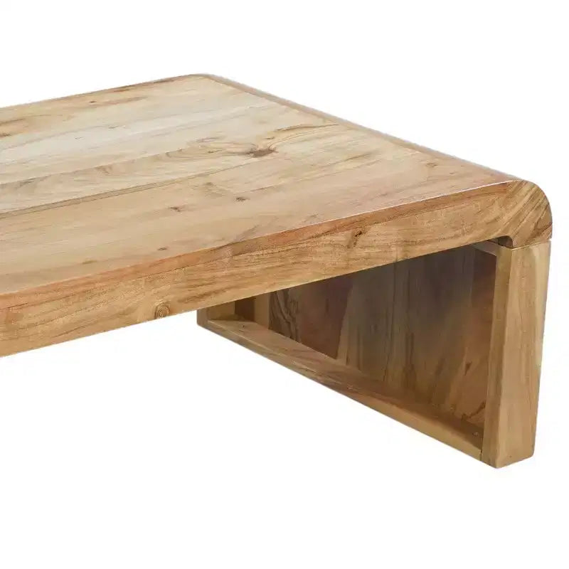 Royal Hampton Coffee Table Handcrafted Natural Acacia Wood Rectangular Curved Waterfall Top, 36 Inch