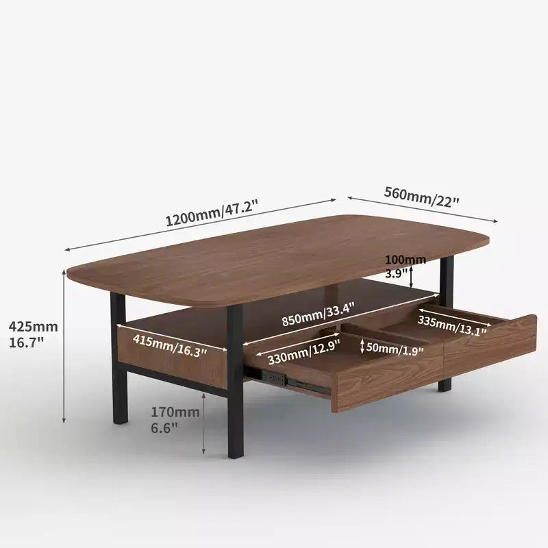 Gaoyangjiaju 47.2 Inch Wooden Coffee Table with Storage Drawers