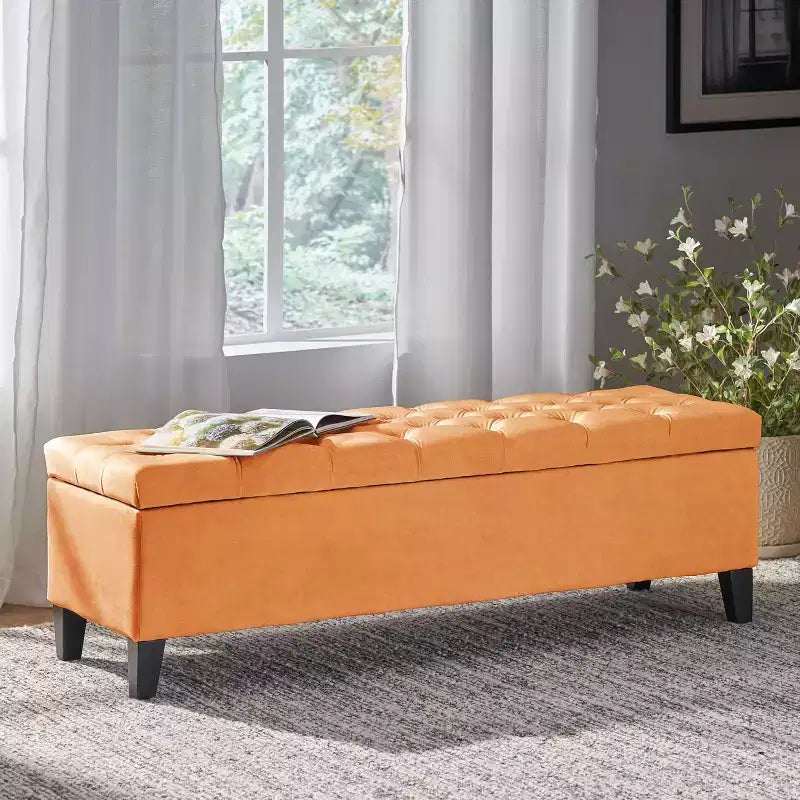 Luxury Storage Ottoman Bench - Button-Tufted Upholstered Rectangular Footrest for Living Room, Entryway & Bedroom