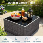 Outdoor 7-Piece Patio Furniture Set, Wicker Patio Conversation Sets with Cushions and Coffee Table, Outdoor Modular Sectional Sofa