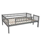 Full Over Full Triple Bunk Bed with Convertible Ladder and Slide, Triple Bed with Guardrails, White/Gray/Espresso - ModernLuxe