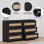 Commode en rotin pour chambre à coucher avec 6 tiroirs, 47 commode large moderne de style ferme, armoire de rangement en bois pour placard, salon, couloir