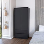 20.47  Modern Double-door Armoire with Hanging Rod and Two Drawers for Bedroom