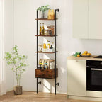 Costway 2 PCS 5-Tier Bookshelf w/ Drawer 70 Wall Mount Ladder Bookcase w/ Metal Frame