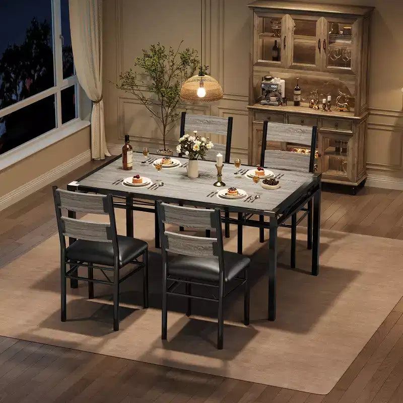 Dining Table Set for 4,with 4 Upholstered Chairs,5 Pcs Wood Kitchen Dining Room Table Set with Corner Protector for Kitchen,Apartment,Small Space