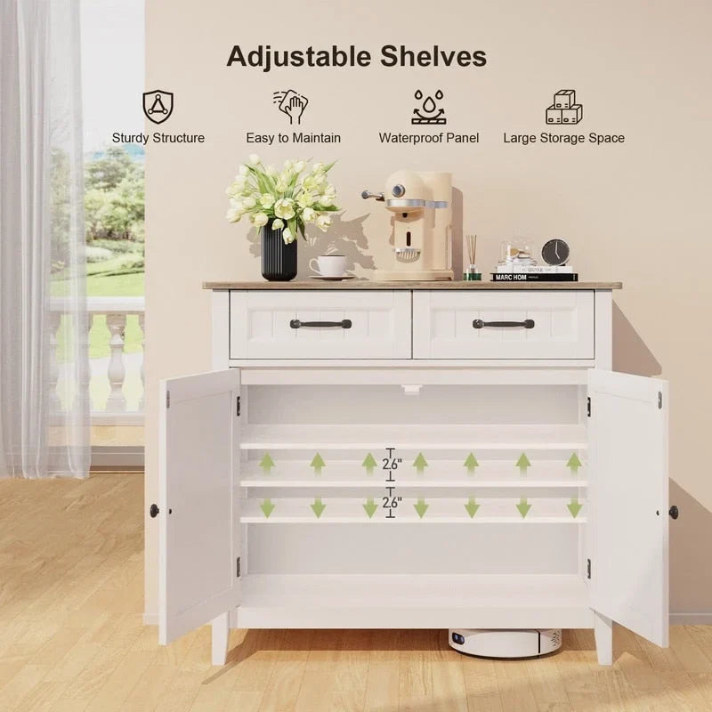Buffet de cuisine avec 2 tiroirs, meuble de rangement, console de café, meuble d'entrée en bois avec placard à double porte