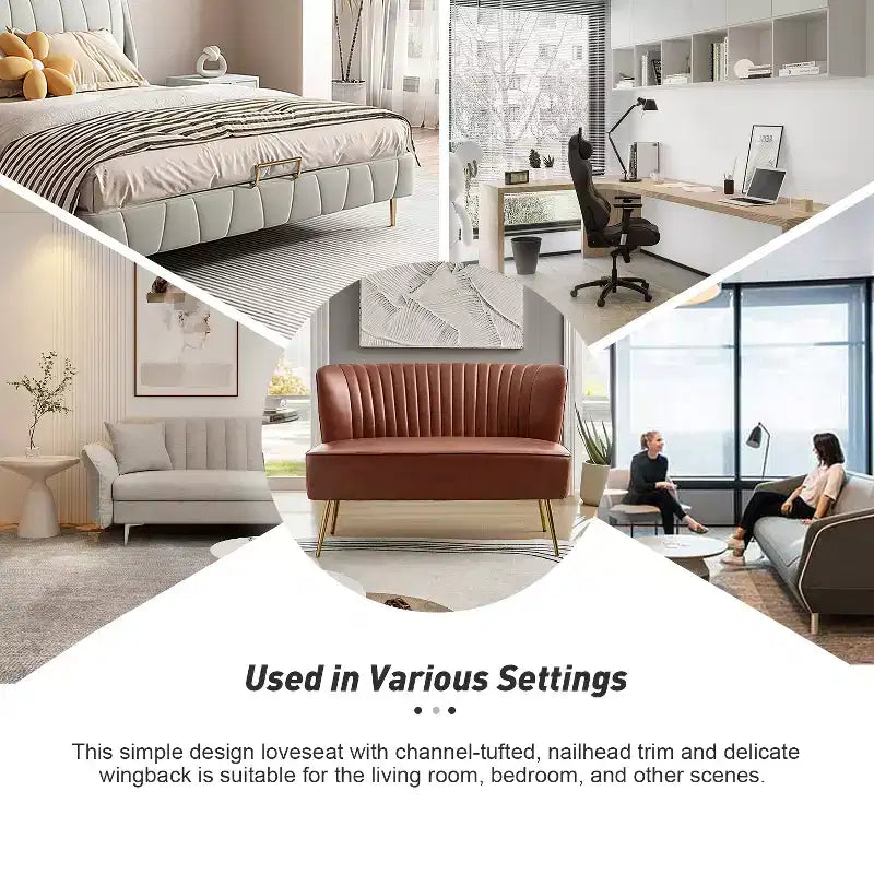 47 Contemporary Wingback Loveseat, Armless 2-Seater Sofa with Metal Legs for Living Room or Bedroom