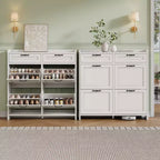 Shoe Cabinet with 4 Flip Drawers & 2 Top Drawers, Wooden Shoe Organizer Cabinet with Adjustable Shelf, Freestanding Shoe Storage Cabinets