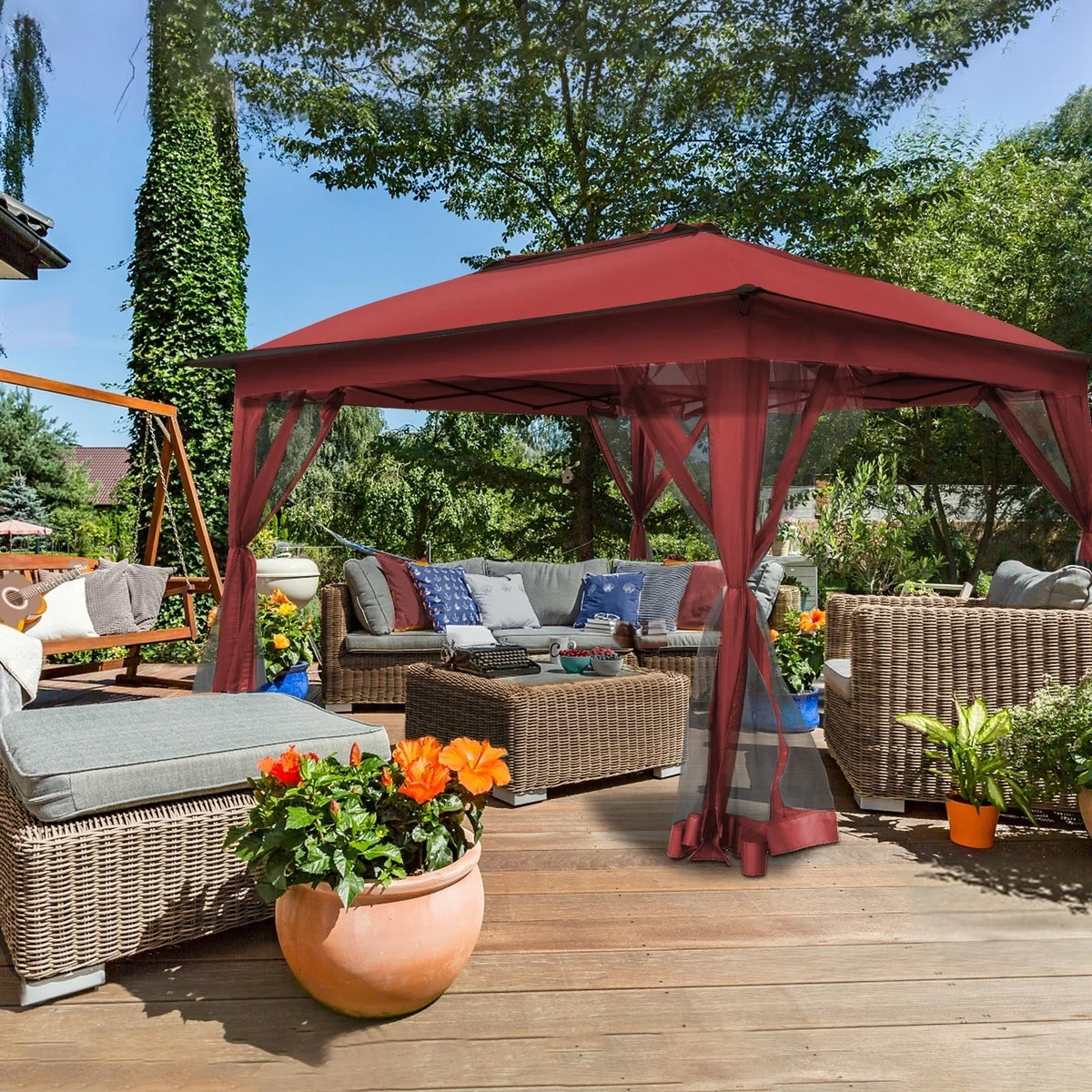 Cozywor 11 ft. x 11 ft. Pop-Up Steel Gazebo with Mosquito Netting