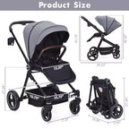 Baby Stroller, Foldable Stroller - High Landscape Pushchair for Newborn & Toddler, Convertible Pram with Reversible Backrest