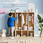 Brown/White 4-Section Cubby Locker with 8 Hooks, for Kids