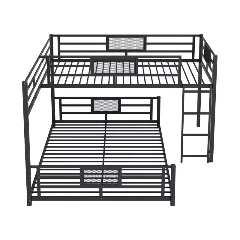 Twin over Full L-shaped Metal Bunk Bed with Ladder and Guardrail -ModernLuxe