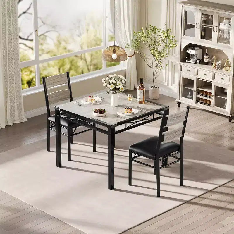 Dining Table Set for 4,with 4 Upholstered Chairs,5 Pcs Wood Kitchen Dining Room Table Set with Corner Protector for Kitchen,Apartment,Small Space