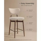 VASAGLE Wooden Bar Stools Set of 2, Upholstered Counter Height Barstools with Solid Wood Legs, Ergonomic Backrest, Linen-Look Fabric, Cappuccino