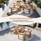 ModernLuxe 5pcs Outdoor Acacia Wood Round Dining Table Set, 47 Patio Table with 4 Cushioned Barrel Chairs for Garden/Patio/Backyard