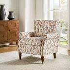 Araceli Traditional Wooden Upholstered Floral Armchair with Wingback and Nailhead Trim| ART OF LIVING DESIGNS