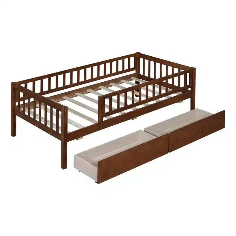 Twin Size Low Daybed with Storage Drawers, Wood Twin Platform Bed Frame with Rails for Boys and Girls Bedroom