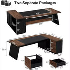 Bureau de direction en L Lantine Modern 78 avec tiroirs et classeur latéral