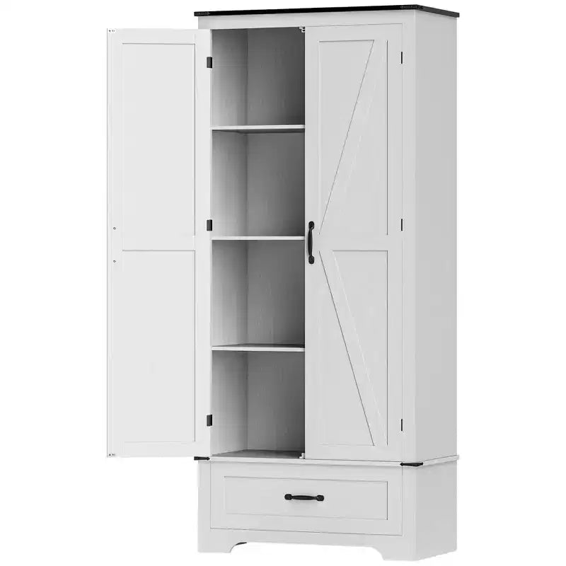 HOMCOM 72 Farmhouse Pantry Cabinet with Barn Doors, Tall Kitchen Pantry Storage Cabinet with Adjustable Shelves and Drawer